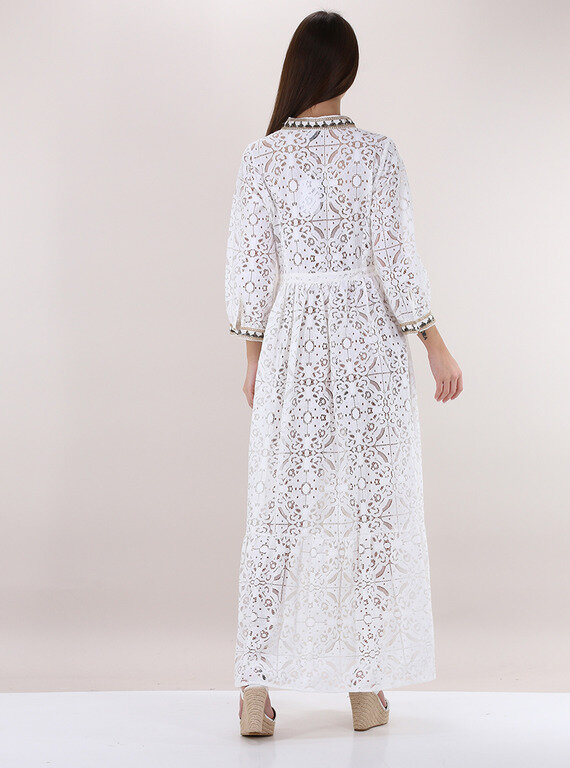 White lace long store sleeve maxi dress