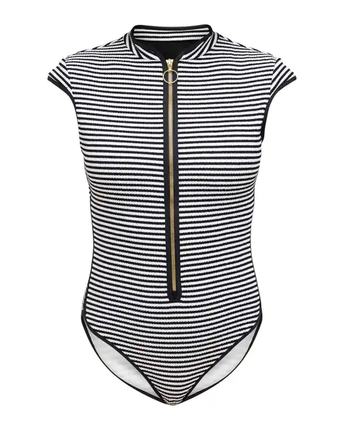 Seafolly Clubhouse Cap Sleeve Zip Front One Piece Swimsuit - Photo 1