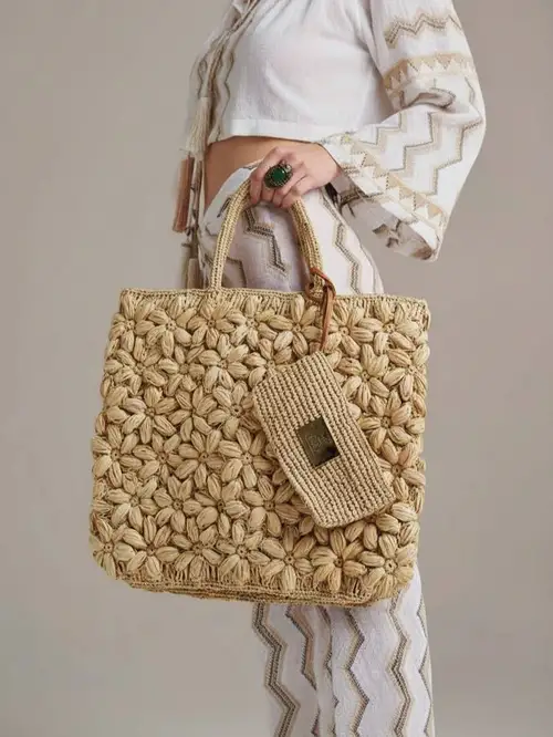 PHO Firenze Bag Straw Tote - Beige - Photo 3