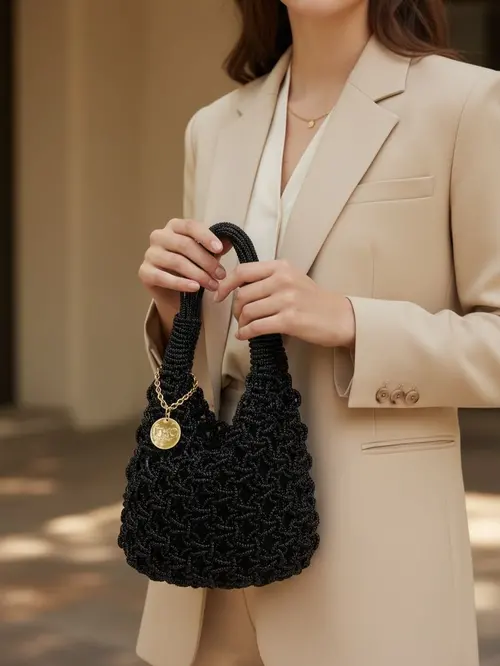 PHO Firenze Woven Bag with Rhinestones - Black - Photo 2
