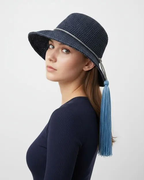 PHO Firenze Raffia Hat for Women - Denim - Photo 2