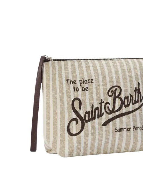 MC2 Saint Barth Aline Striped Linen Women Clutch - Beige - Photo 2