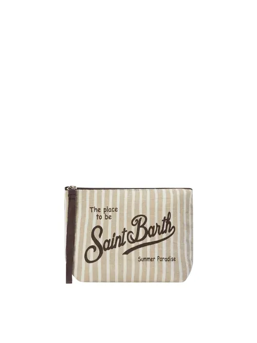 MC2 Saint Barth Aline Striped Linen Women Clutch - Beige - Photo 1