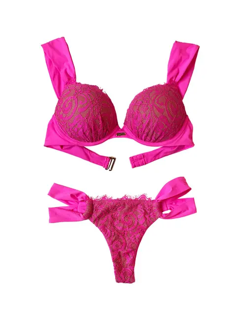 Beach Bunny Lena Pink Push Up Bra Bikini Top