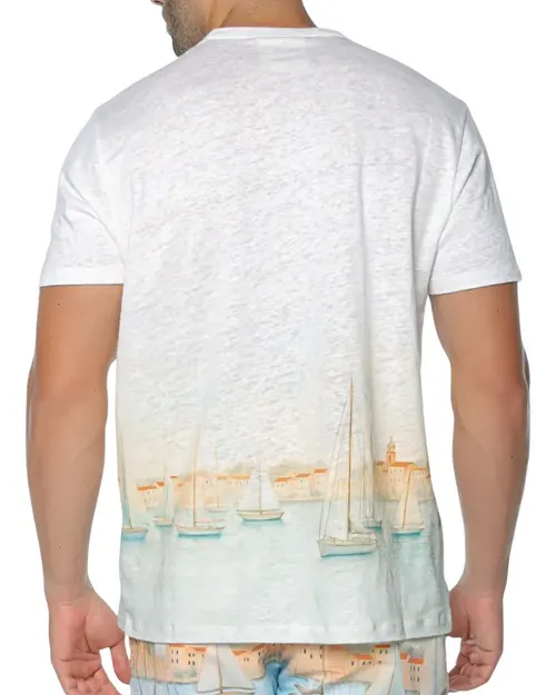 MC2 Saint Barth Ecstasea Men Linen T Shirt - White - Photo 2