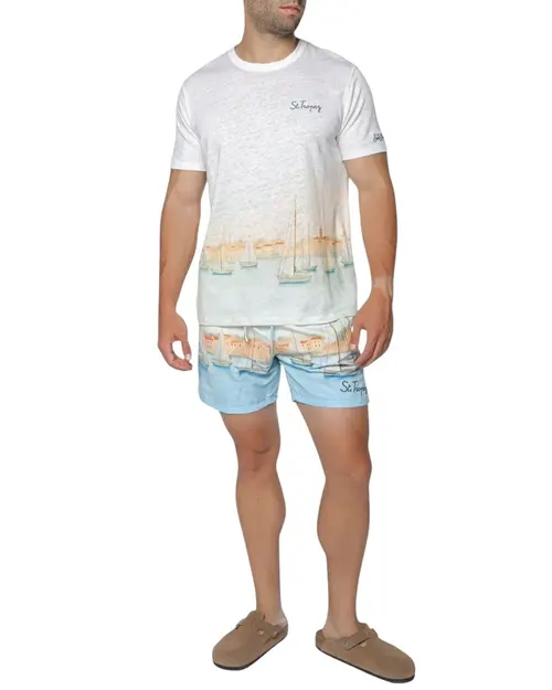 MC2 Saint Barth Ecstasea Men Linen T Shirt - White - Photo 1