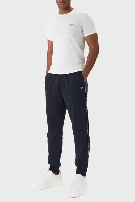 Emporio Armani Basic Terry Sweatpants Men Cotton - Navy Blue - Photo 3