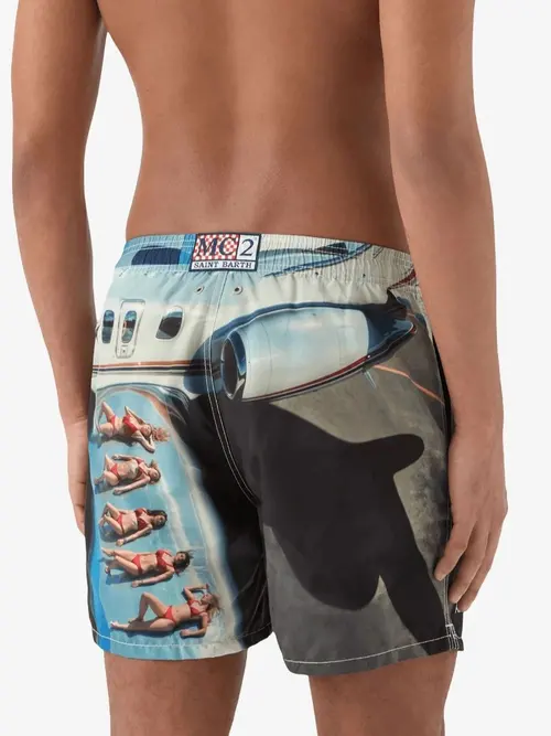 MC2 Saint Barth Gustavia Swim Shorts with St. Barth Airlines Print - Photo 4