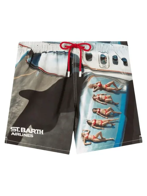 MC2 Saint Barth Gustavia Swim Shorts with St. Barth Airlines Print - Photo 1